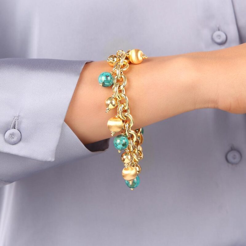 ETRUSCA Bracciale Charm Con Turchesi E Sfere Satin Silk Abruzzo A