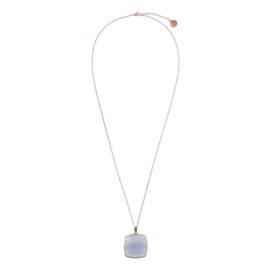 Bronzallure – Collana Lunga con Pendente Quadrato in Pietra Naturale e Contromaglia Pavé