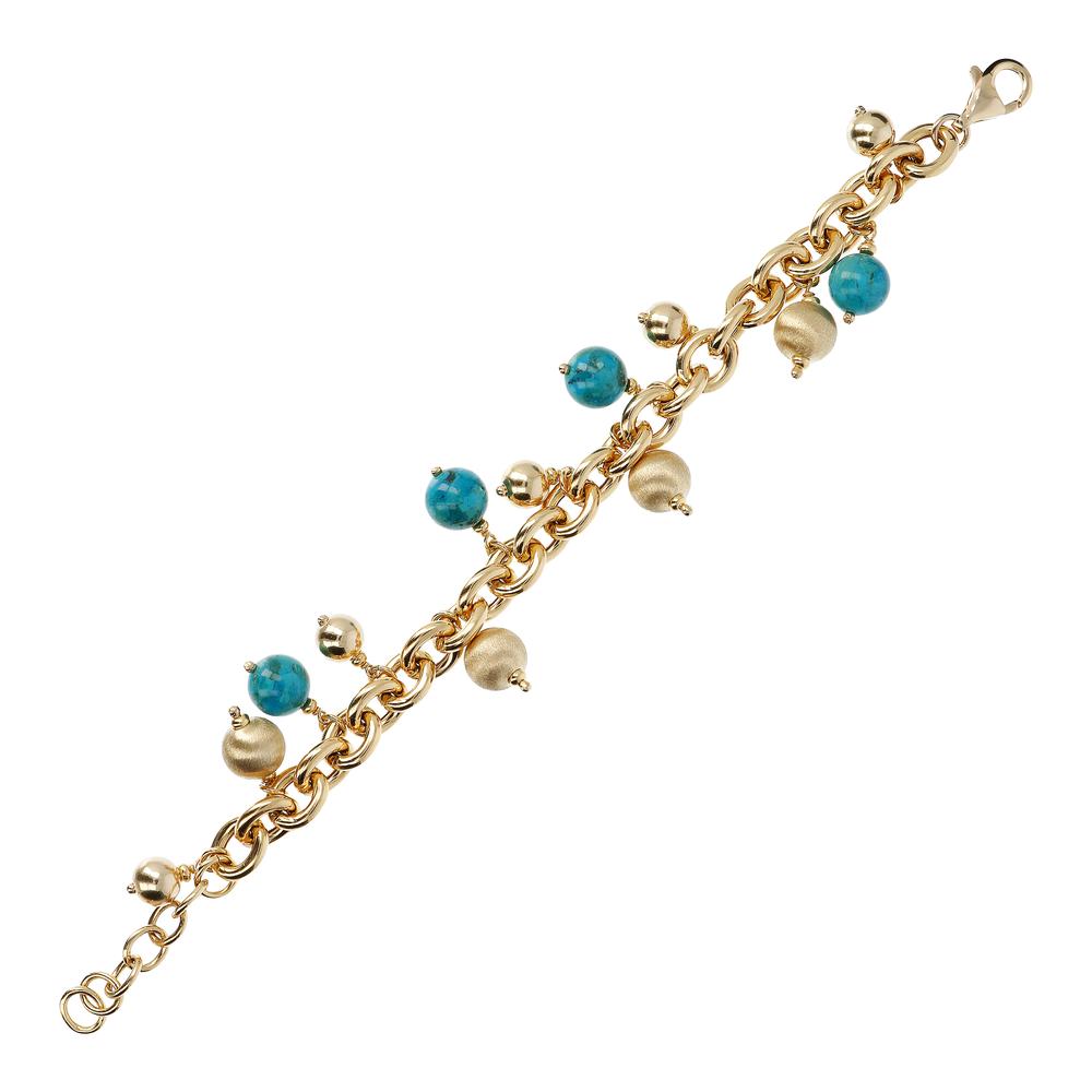 MISIS Bracciale Donna In Argento 925 Placcato Oro 18kt: Con Turchese E Charm Stella Marina, Made In Italy