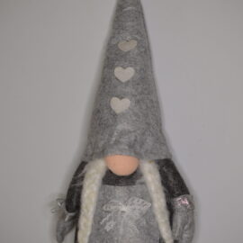 Gnomo fermaporta cappello grigio trecce e vestito grigio femmina cm 45